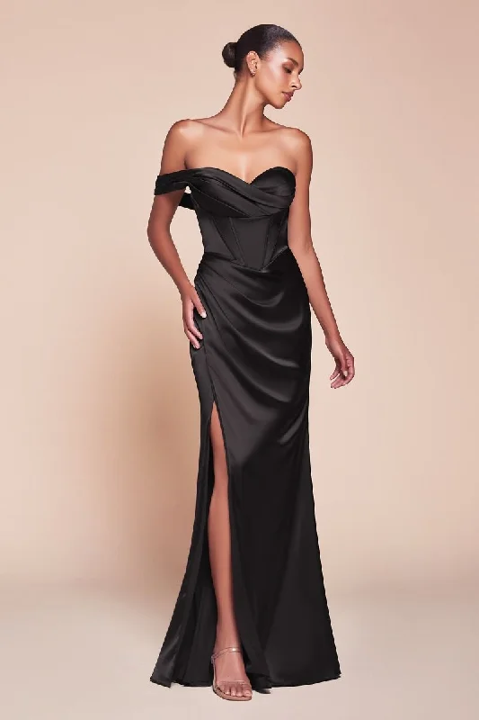 Cinderella Divine 7448 Long Fitted Formal Pleated Prom Dress