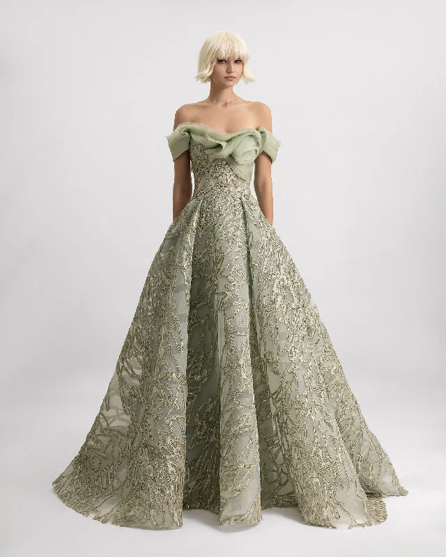Draped Organza Neckline Dress