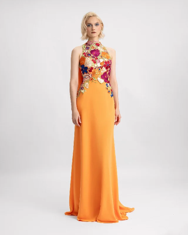 Halter Neckline Dress with Floral Corset