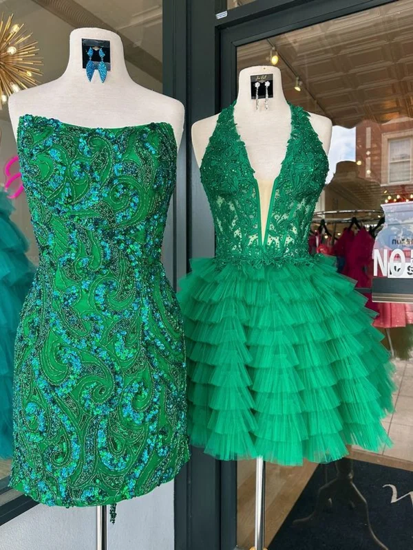 Princess V Neck Ruffle Green Lace Short Prom Dresses, Green Lace Homecoming Dresses, Halter Neck Green Formal Evening Dresses Princess V Neck Ruffle Green Lace Short Prom Dresses, Green Lace Homecoming Dresses, Halter Neck Green Formal Evening Dresses
