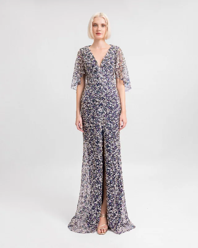 Beaded Dress with Cape Sleeves
