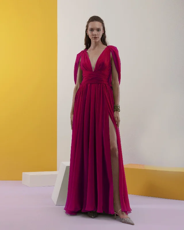 Draped Waist Fuchsia Dress