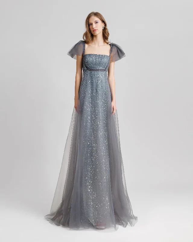 Loose-Cut Dark Grey Dress With Puffed Sleeves