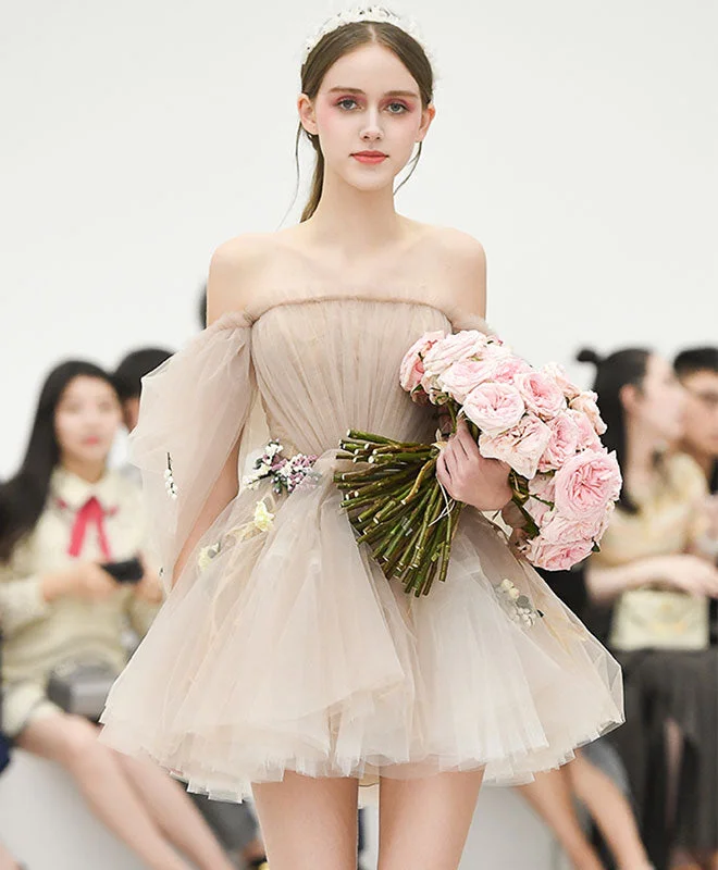 Cute Champagne Tulle Short Prom Dress, Champagne Homecoming Dress