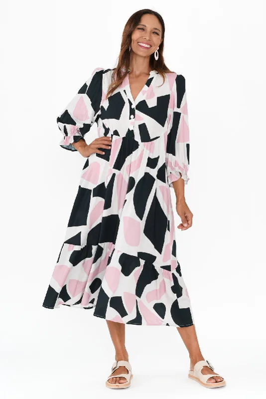 Burleigh Pink Geo Sleeved Dress