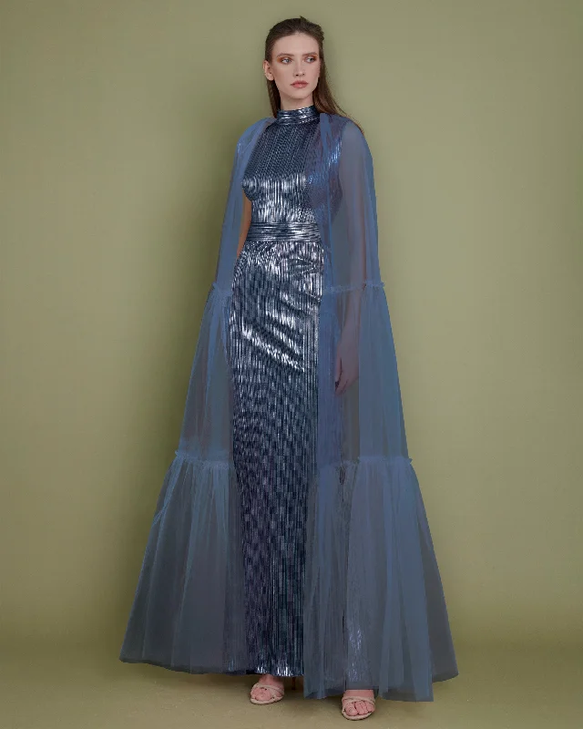 Blue Slim Caped Dress