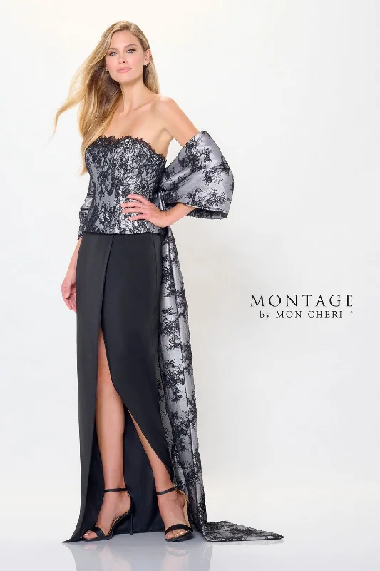 Montage M908 Long Formal Fitted Peplum Evening Dress