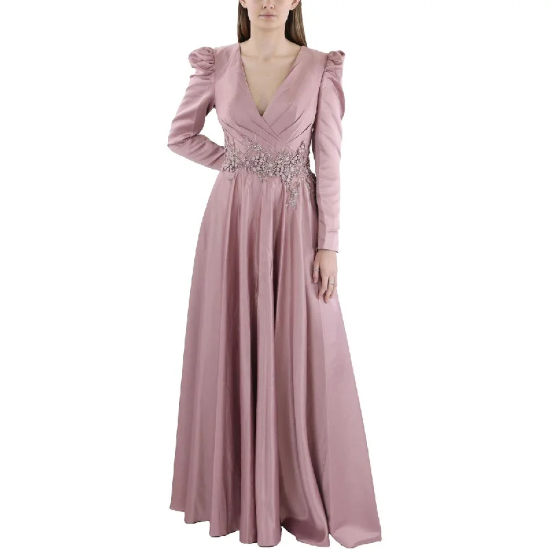 Womens Satin Embellished Evening Dress
