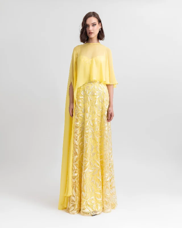 Long Dress With Chiffon Cape