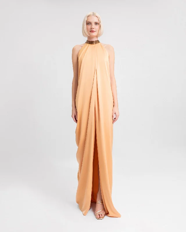 Loose-Cut Dress with Beaded Collar