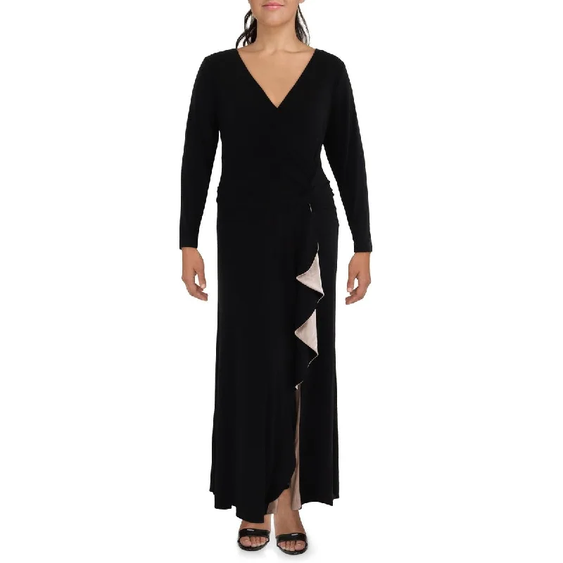 Plus Womens Ruffled Maxi Evening Dress