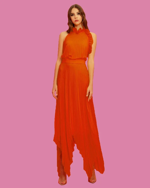 Ruffled Details Brick Dress