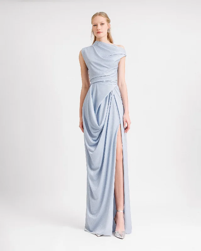 Asymmetrical Neckline Draped Dress