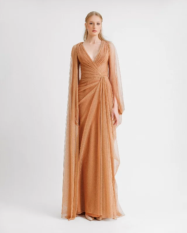 Asymmetrical Sleeves Draped Dress