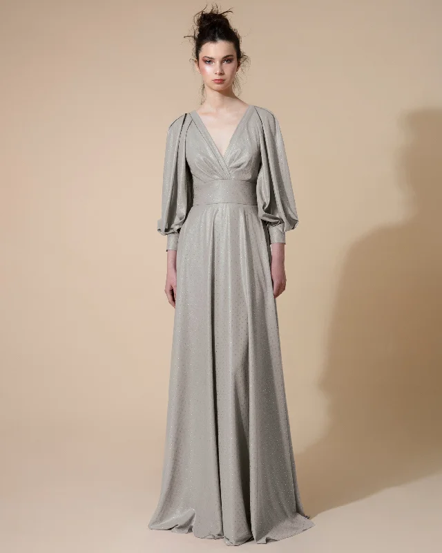 Bishop Fitted Long Grey Dress