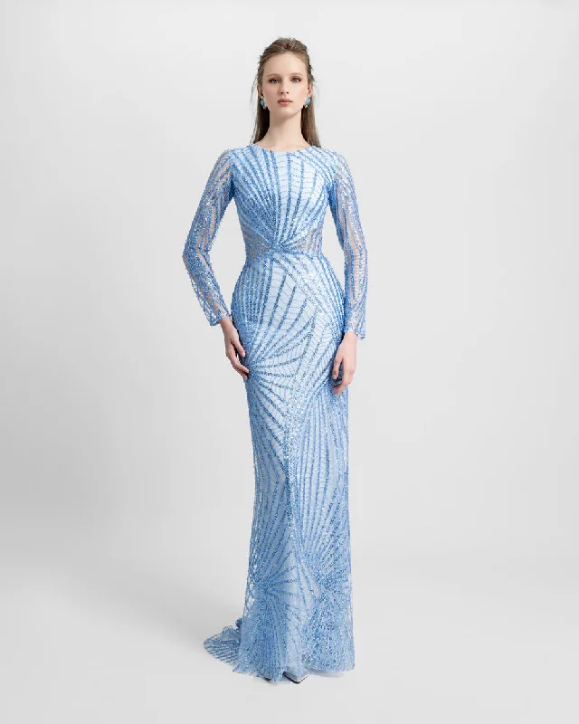 Fully Beaded Blue Dress