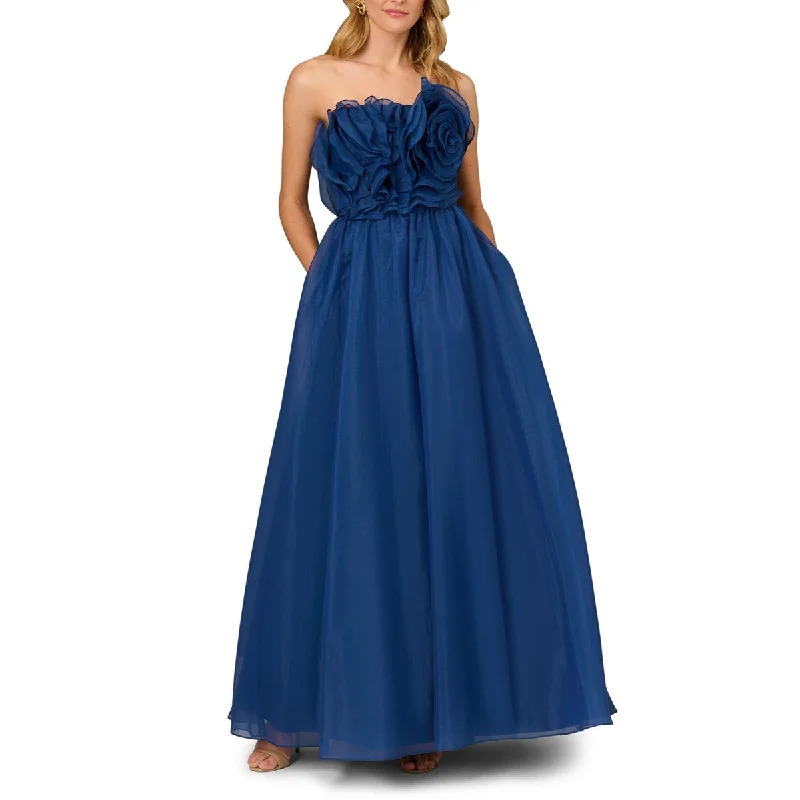 Womens Tulle Rosette Evening Dress