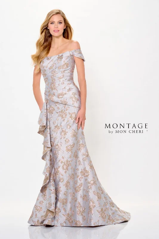 Montage M905 Long Mermaid Formal Floral Metallic Evening Dress