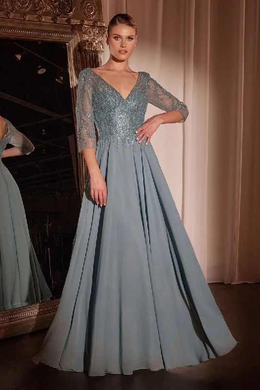 Ladivine CD0171 Long Chiffon A Line Mother Of Bride Evening Dress Sheer Sleeve Beaded V Neck Gown Ladivine CD0171 Long Chiffon A Line Mother Of Bride Evening Dress Sheer Sleeve Beaded V Neck Gown