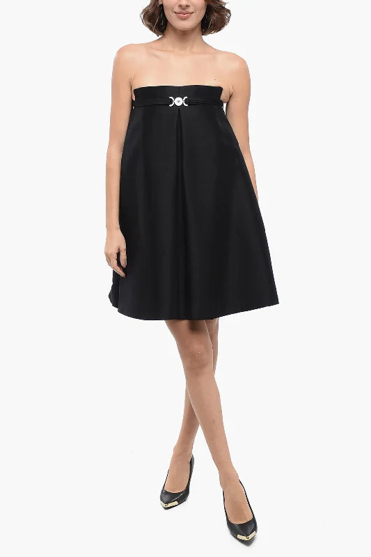 Versace Sleeveless A-line Dress with Placket Pleats