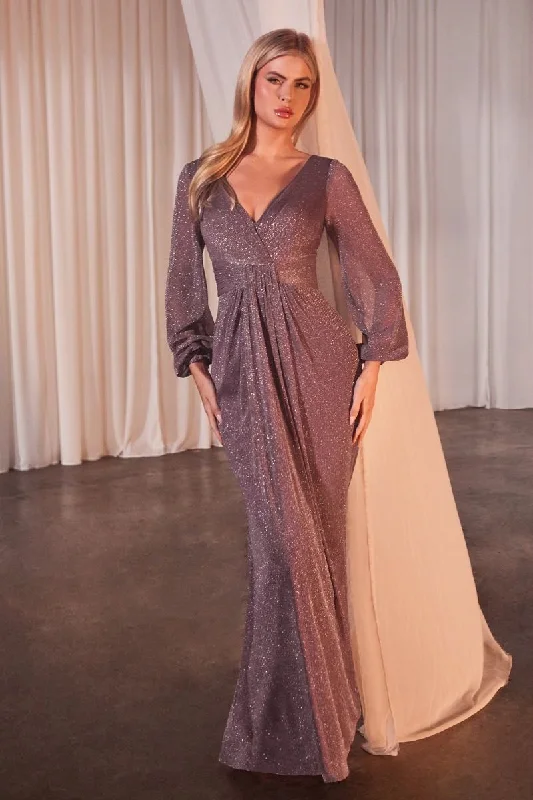 Cinderella Divine CK2141 Long Sleeve Mother of the Bride Glitter Dress