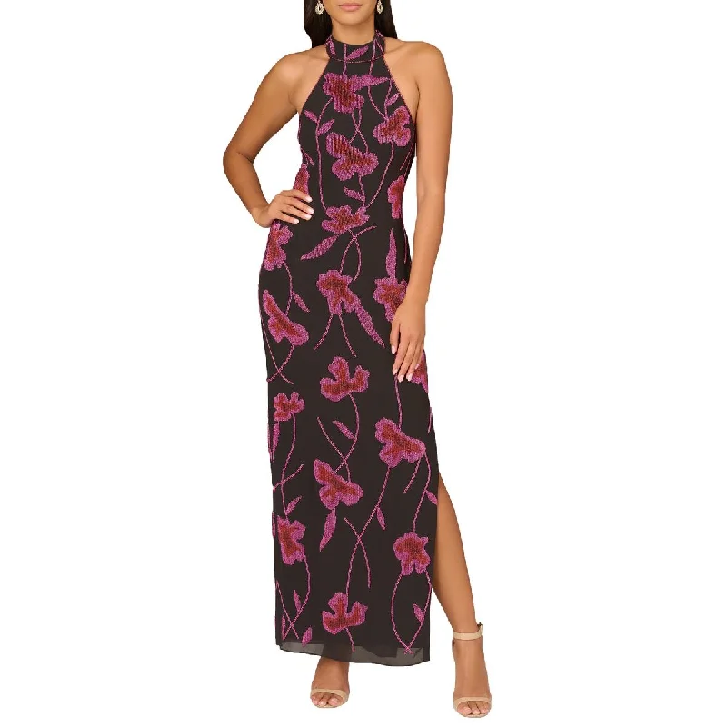 Womens Beaded Halter Evening Dress