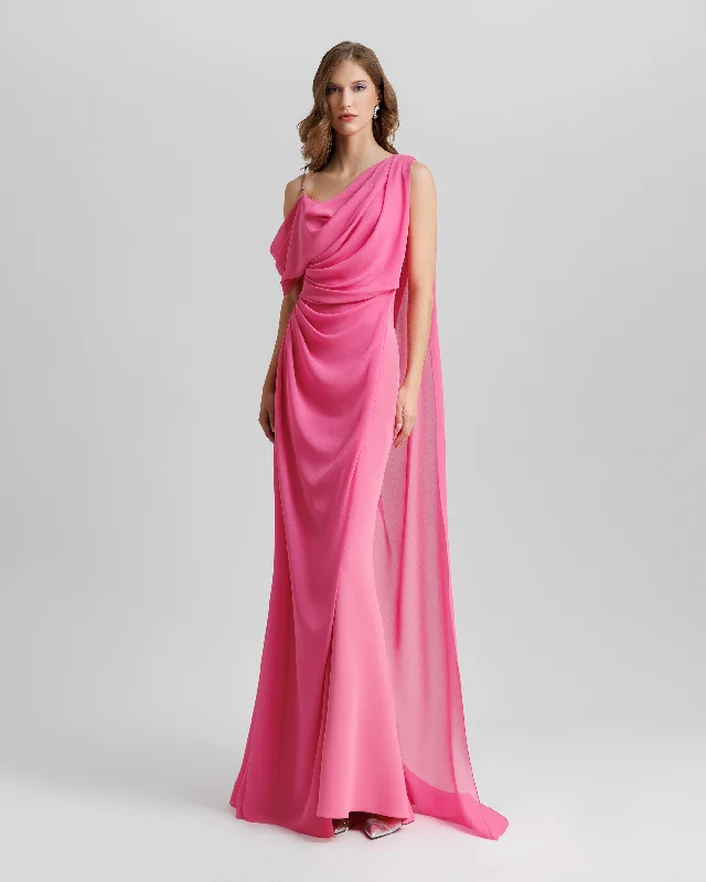 Asymmetrical Neckline Candy Pink Dress