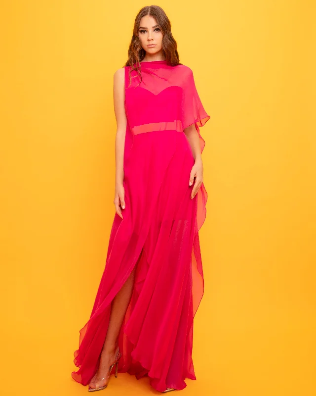 One-Shoulder Mousseline Long Dress