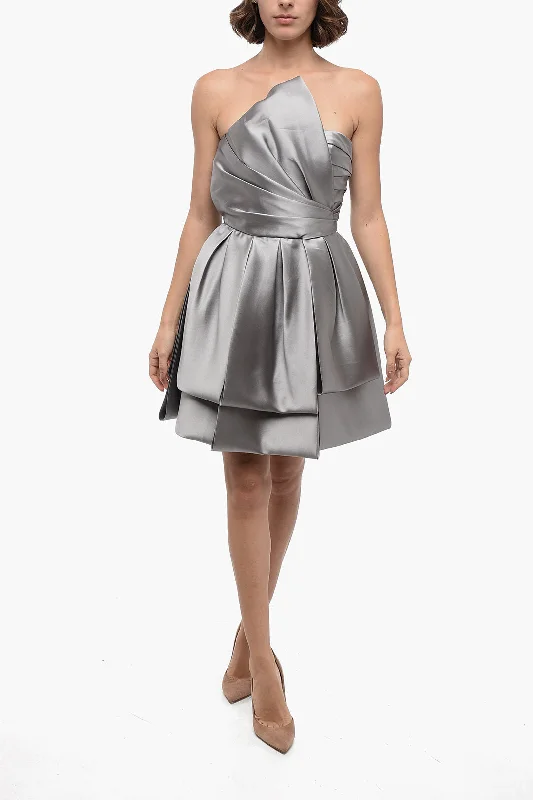 Alberta Ferretti Satin Multi Layer Dress with Drapped Detailing