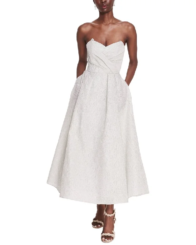 Marchesa Notte Strapless Tea-Length Cloque Dress