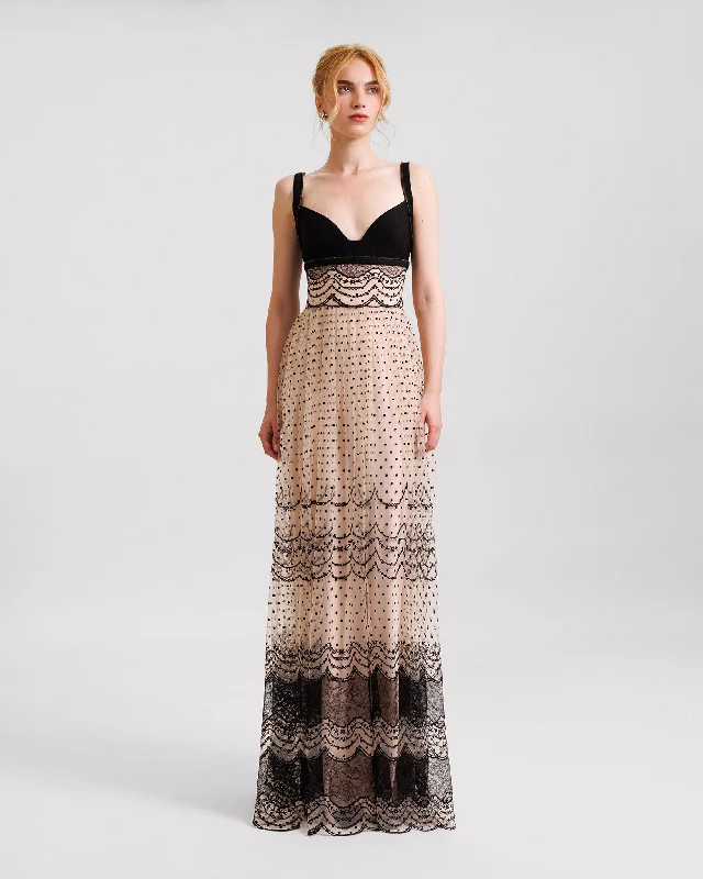 Embroidered Heart-Neckline Dress