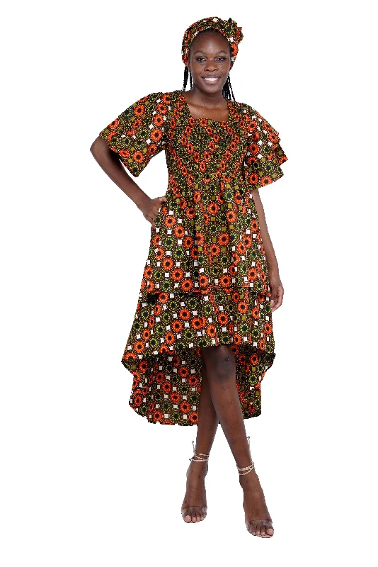 African Two Tiered High Low Dress | One Size | Plus Size