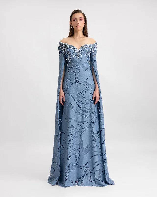 Off-Shoulders, Floor-Length Sleeved Dress