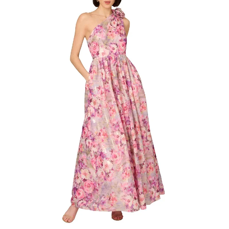 Womens Metallic One Shoulder Evening Dress