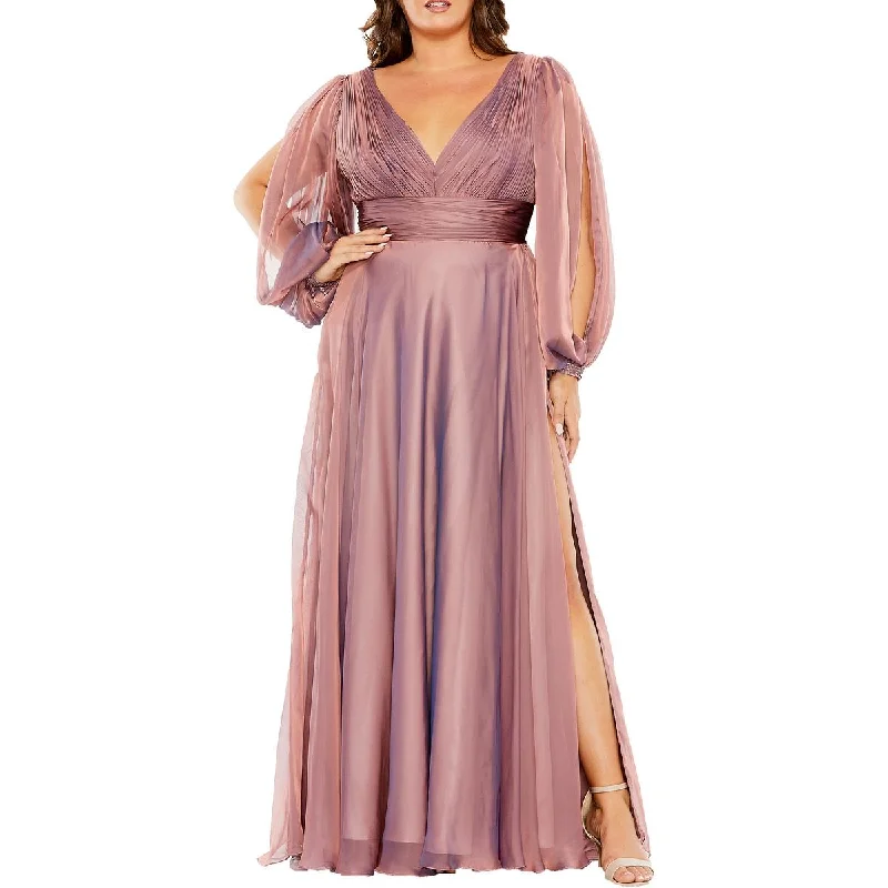 Plus Womens Chiffon V-Neck Evening Dress