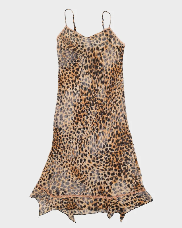 Vintage 00s Teccia Silk Leopard Slip Dress - XS