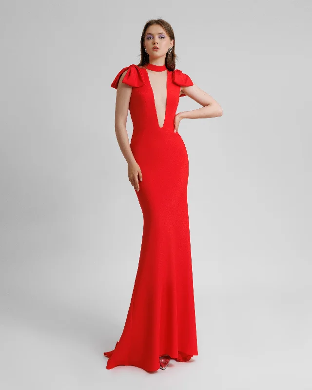 Deep V-Neckline Slim-Cut Dress