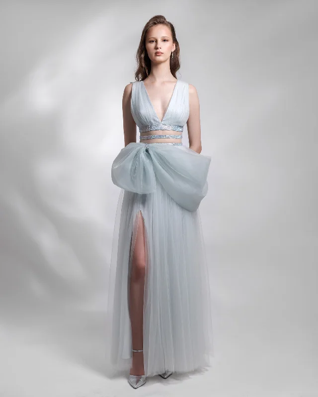 Deep V-Neckline Ice Blue Dress