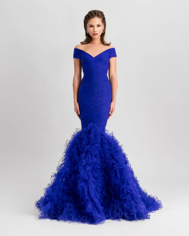 Draped Mermaid-Cut Royal Blue Dress