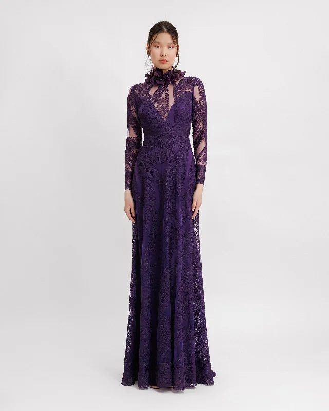 Patterned Lace Long Sleeves Dress