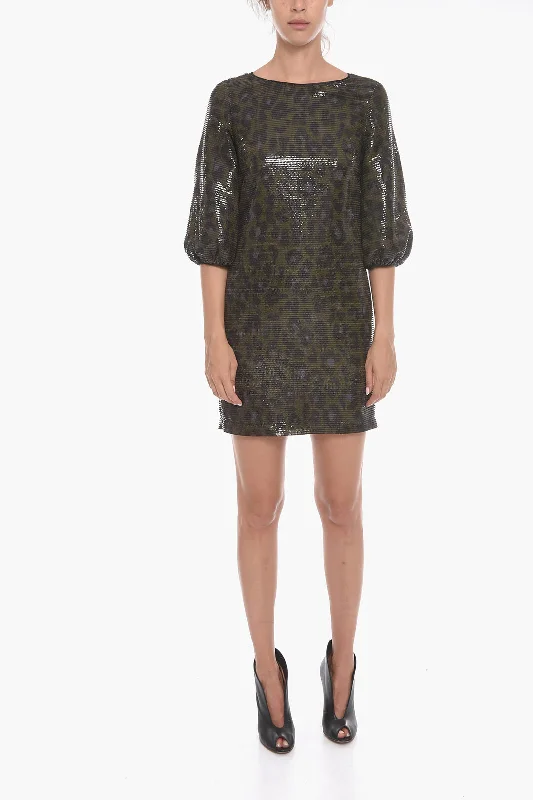 Moschino BOUTIQUE Sequined Dress with 3/4 Sleeves and Animalier Patte