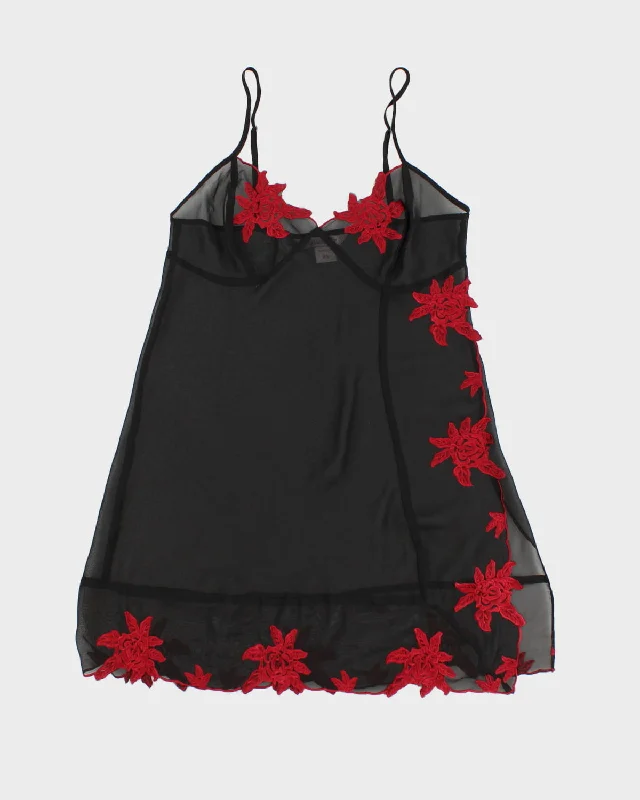 La Vie En Rose Floral Embroidered Mesh Slip Dress - M