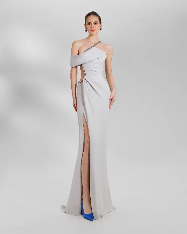Beaded Asymmetrical Neckline Dress