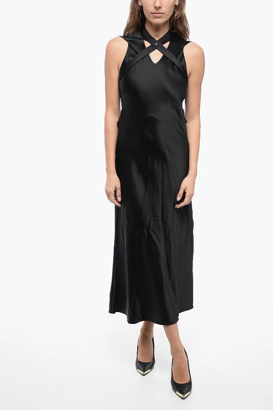 Off-White Satin Cut-Out Dress with Crossed Buckle Detail 38 Italian size