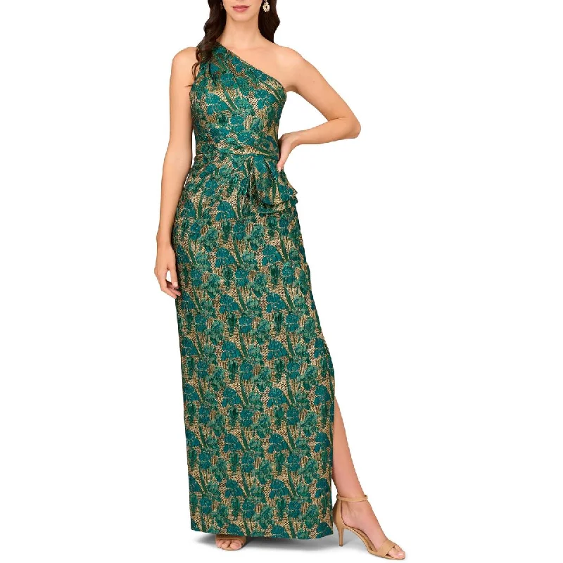 Womens Metallic One Shoulder Evening Dress