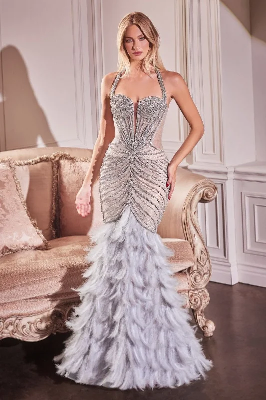 Ladivine CC4030 Size 2,6 Silver Sheer Pearl Sequin Feather Mermaid Prom Dress Corset Halter Formal Evening Gown Ladivine CC4030 Size 2,6 Silver Sheer Pearl Sequin Feather Mermaid Prom Dress Corset Halter Formal Evening Gown