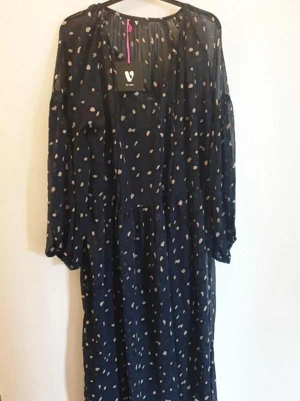 Navy Animal Print Dress Long Sleeve Midi Uk12****Ref V539