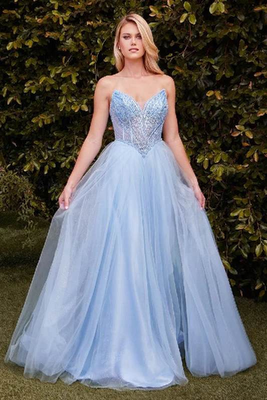 Ladivine CC415 Size 10 Smoky Blue Sheer Beaded V Neck Corset Prom Dress A Line Shimmer Ballgown Formal Gown Ladivine CC415 Size 10 Smoky Blue Sheer Beaded V Neck Corset Prom Dress A Line Shimmer Ballgown Formal Gown