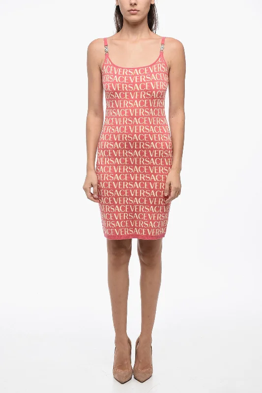 Versace GARDEN Knitted Slip Dress with Monogram Pattern 42 Italian size
