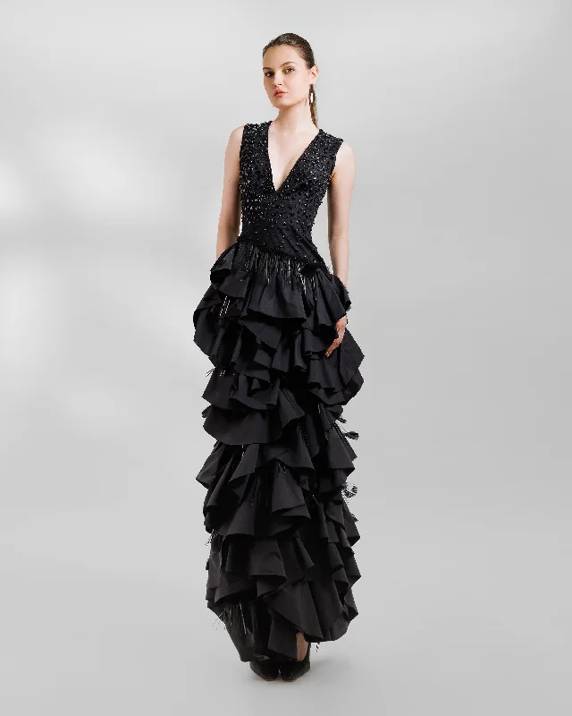V-Neckline Dress With Beadings